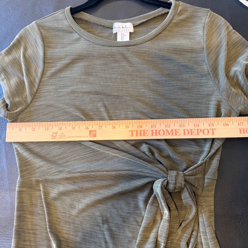 Nicole Miller New York Olive Green Ribbed Knit Tie Front Midi Dress S - Picture 5 of 5